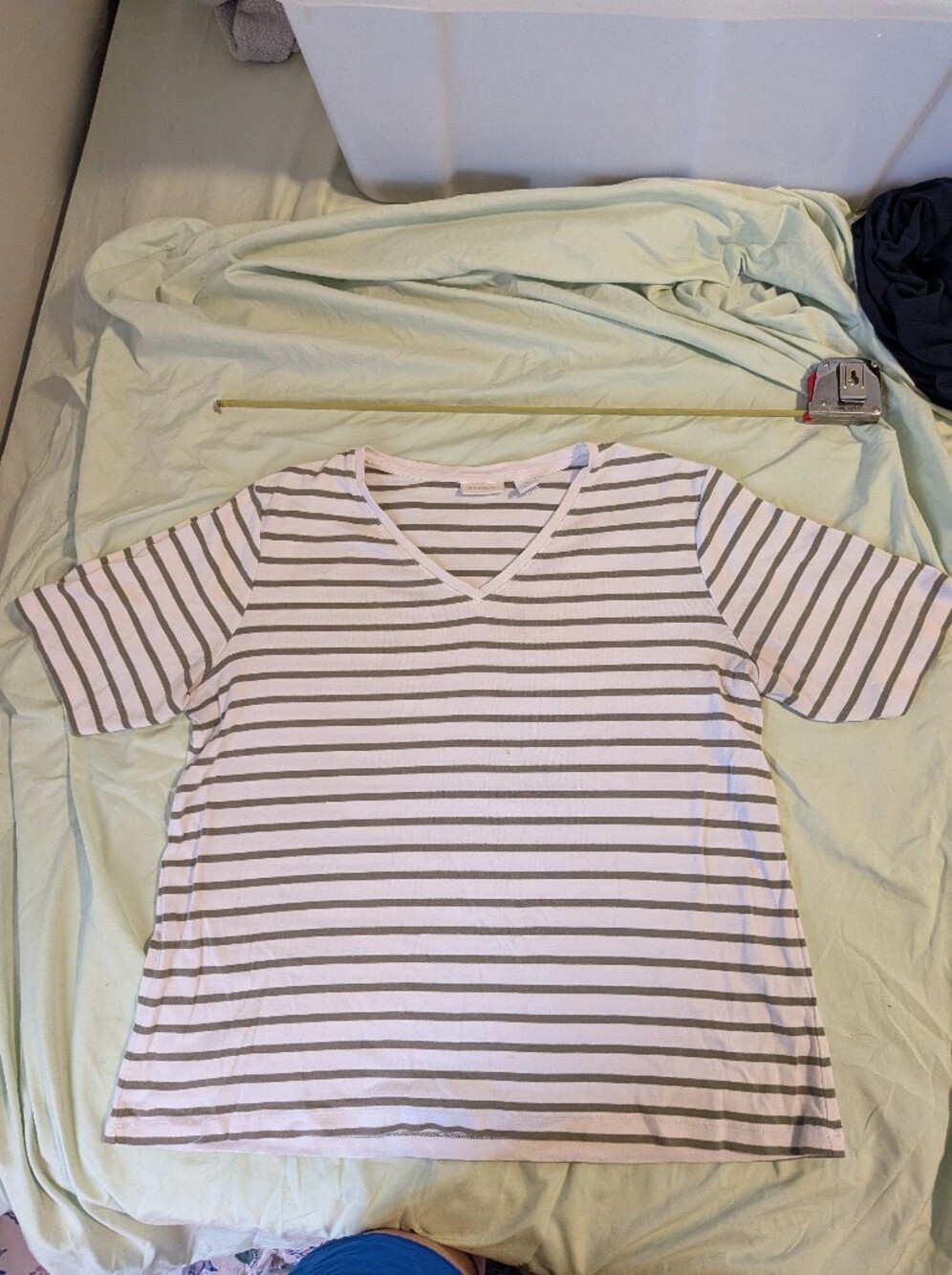 Chico's White Tee with Olive Stripe Detail